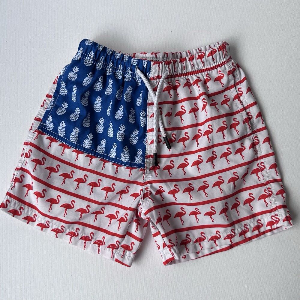 Maamgic Boys Flamingo Pineapple Swim Trunks Shorts Size 7 Patriotic